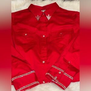Red Ladies Western Shirt with Embellished Cuffs